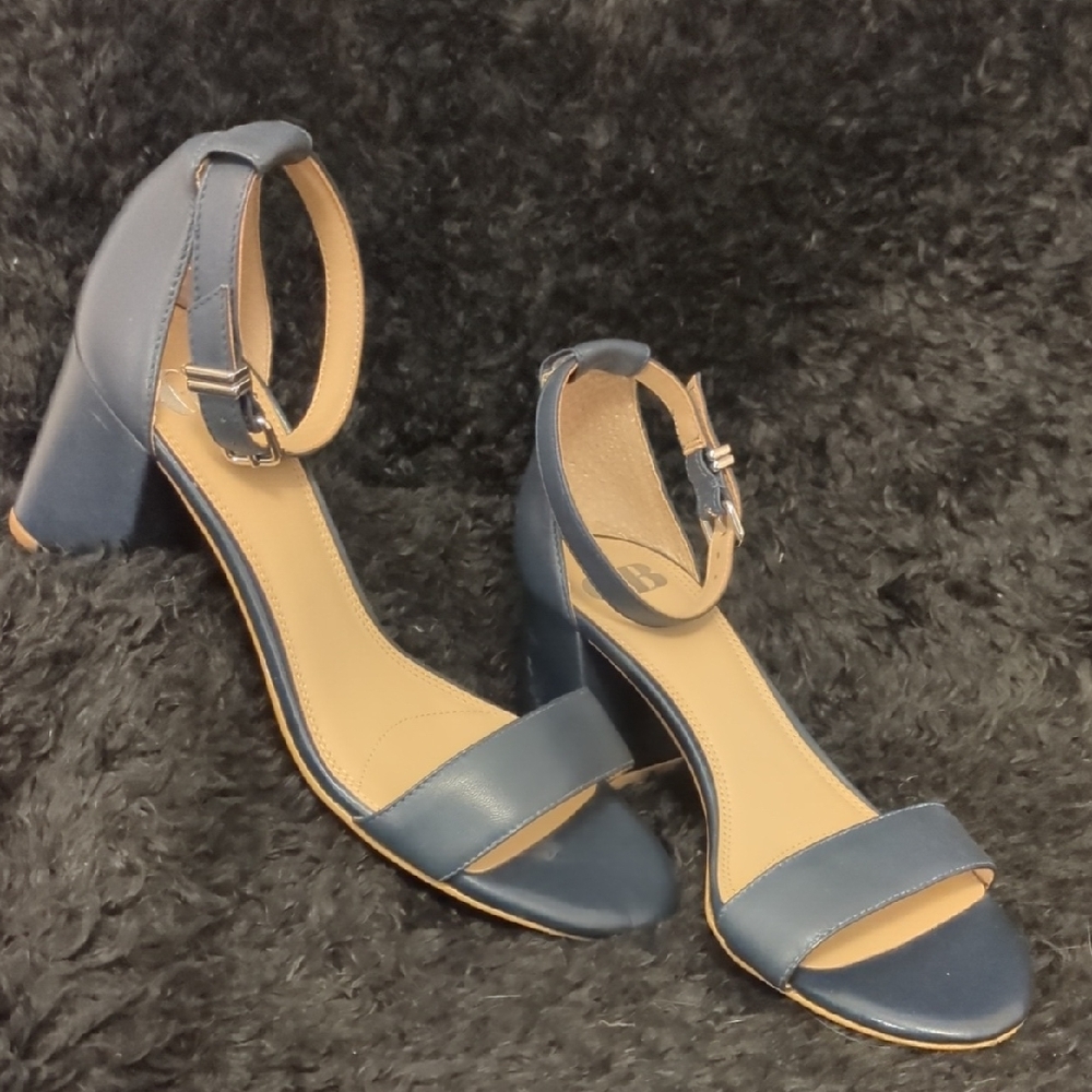 GB girls Navy Open-Toe Ankle-Strap Block Heels